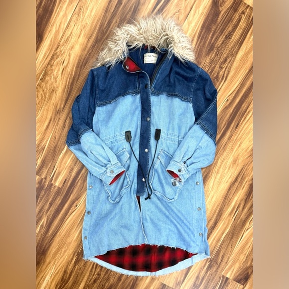 New Free People Days To Come Denim Parka Jacket Coat - Picture 5 of 7